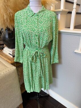 Hobbs London Frederica Green Daisy Floral Belted Shirt Dress Size 10
